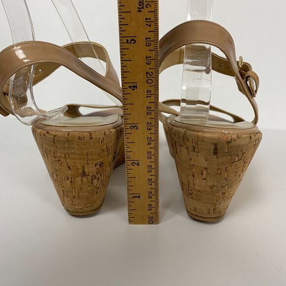 Stuart Weitzman Sandals Womens 10 Beige Cork Platform Wedge Slingback Patent - Picture 5 of 11
